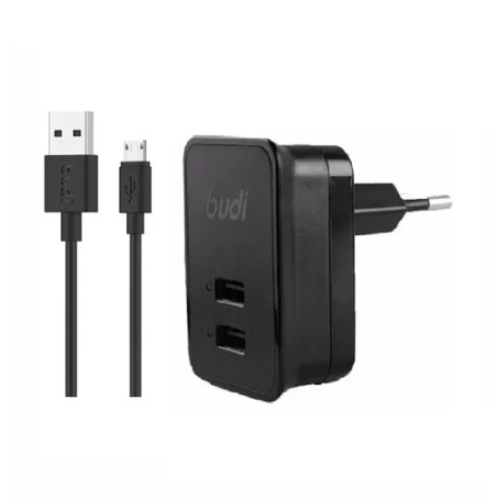 شارژر دیواری 10 وات بودی مدل Budi M8J053E با خروجی USB به همراه کابل USB به microUSB با گارانتی ۱۸ ماهه شرکتی (۶ ماه تعویض)