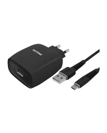 شارژر دیواری 10/5W فیلیپس تک پورت مدل Philips DLP2310 UB به همراه کابل میکرو با گارانتی 12 ماهه شرکتی