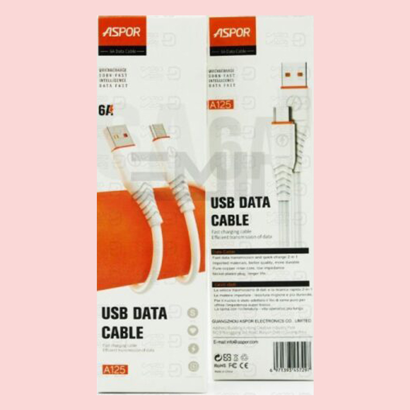 کابل MICRO یک متری ASPOR مدل A125 فست 6A ضخیم اورجینال