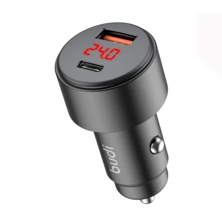 شارژر فندکی 30 وات بودی مدل Budi CC601B با خروجی USB و USB-C با گارانتی ۱۸ ماهه شرکتی (۶ ماه تعویض)