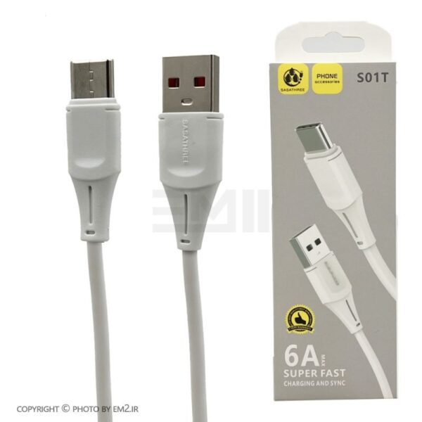 کابل Type-C یک متری 2.0A سفید مدل S01T Sasathree اورجینال