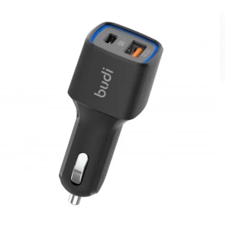 شارژر فندکی 20 وات بودی مدل Budi CC065TB38 با خروجی USB و USB-C با گارانتی ۱۸ ماهه شرکتی (۶ ماه تعویض)
